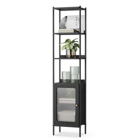 VASAGLE Slim 6-Tier Bookcase with PC Door and Adjustable Shelves in Ebony Black and Matte Black VASAGLE