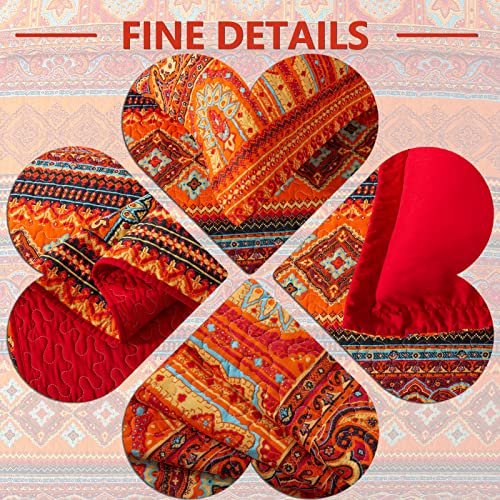 VAPUTAR Cotton Quilt King Size Bedding Set - 3 Pieces King Quilt Bedding Set, Boho King Size Quilts, Lightweight Reversible Coverlets Bedspreads for Farmhouse Bedroom (Red/Orange) VAPUTAR