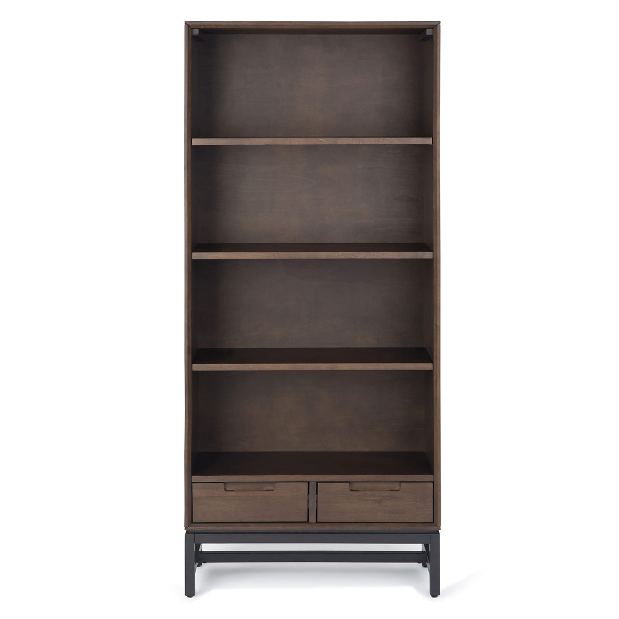 SIMPLIHOME Banting Bookcase - 66 inch Tall Solid Hardwood and Metal Bookshelf in Walnut Brown, Industrial Storage for Living Room, Study Room or Office with Open Shelves and Metal Frame SIMPLIHOME