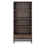 SIMPLIHOME Banting Bookcase - 66 inch Tall Solid Hardwood and Metal Bookshelf in Walnut Brown, Industrial Storage for Living Room, Study Room or Office with Open Shelves and Metal Frame SIMPLIHOME
