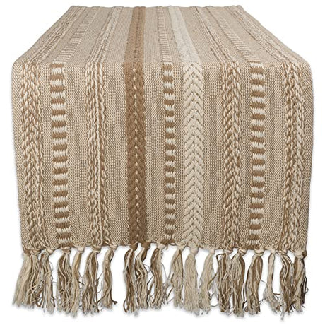DII Farmhouse Braided Stripe Table Runner Collection, 15x72 (15x77, Fringe Included), Stone DII