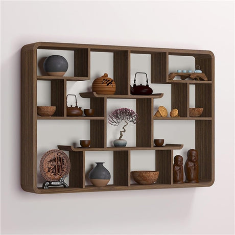 Koenqxoa Solid Wood Shadow Box Display Shelf, Wall Mountable Curio Display Case, Floating Shelf for Collectible Figurines, Multi-Slot Wall Decor Display Case(Small) Koenqxoa