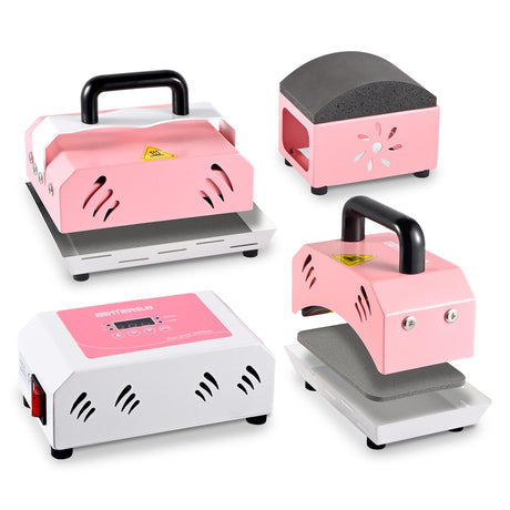 BetterSub 2in1 Combo Mini Portable Hat Press Heat Press Machine for Caps, T-Shirts, Bags, Handheld Easy Press for Vinyl, Sublimation, Heat Transfer Projects (Pink) BetterSub