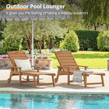 LUE BONA Outdoor Chaise Lounge, HDPS Chaise Lounger, 5 Positions Adjustable Lounge Chairs, Pool Lounge Chair with Wheels for Poolside, Backyard, Teak Color
