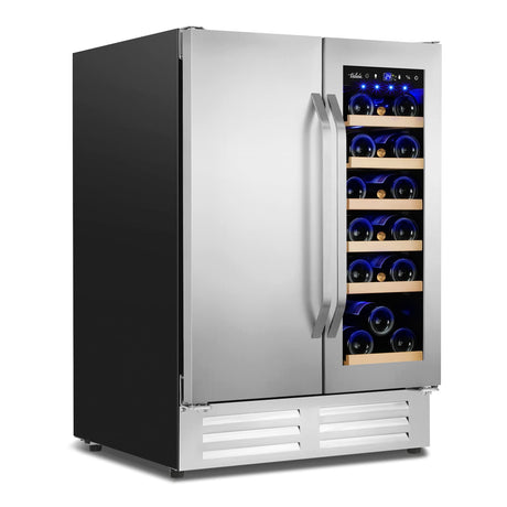 Velieta Outdoor Wine and Beverage Refrigerator,24 Inch Dual Zone Wine Beverage Cooler, Built-in/Freestanding Beer and Wine Fridge with a Powerful Compressor, 20 Bottles and 88 Cans Capacity Velieta