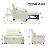VINGLI Beige Loveseat Sleeper Sofa, Convertible Futon Sofa Bed Faux Leather Pullout Couch Bed with USB Ports, Cup Holders, Armrest for Living Room, Bedroom, Home Office Apartment VINGLI
