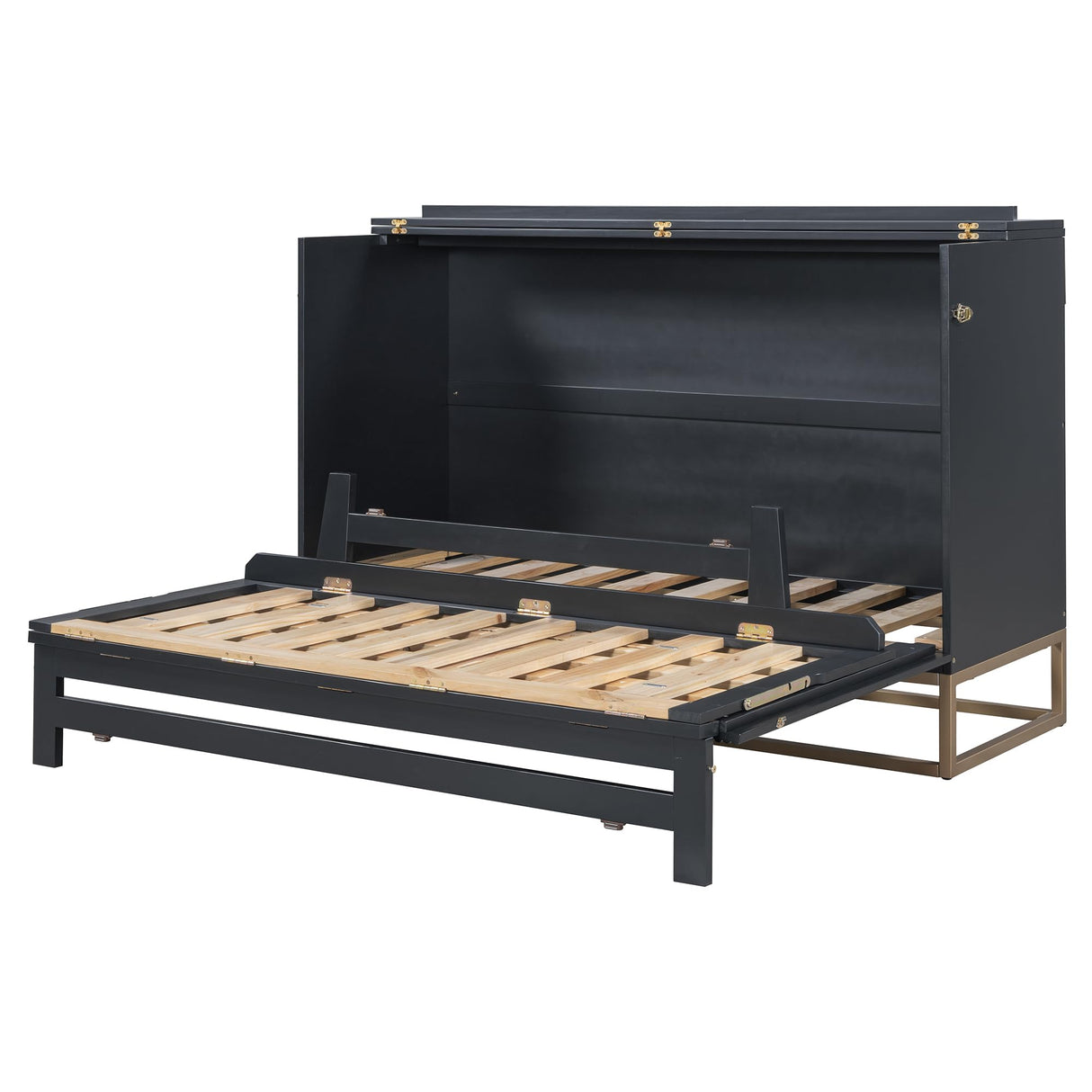 Queen Size Murphy Bed with Frosted Glass Doors,Fake Drawers and Metal Legs,for Small Spaces Apartments Studio Guest Room Use (Black#b, Queen) Brabrety