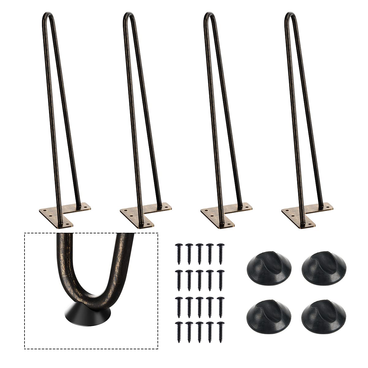 SMARTSTANDARD 16 Inch Heavy Duty Hairpin Furniture Legs, Metal Home DIY Projects for TV Stand, Sofa, Cabinet, etc with Rubber Floor Protectors Bronze 4PCS SMARTSTANDARD