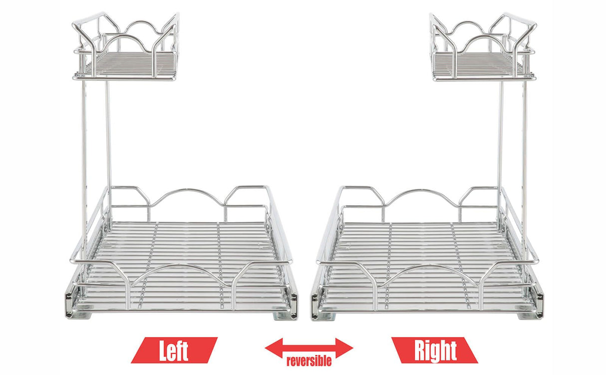 OCG Under Sink Cabinet Organizer Two Tier Pull Out Shelf (14.75W x 21D), Under Sink Sliding Shelf for Kitchen Bathroom Cabinet 2 Tier Chrome OCG