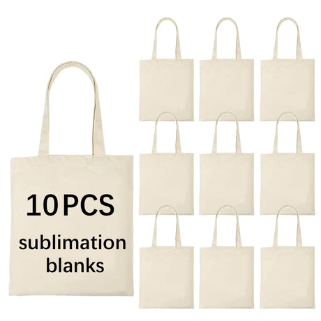 OKBA 10 pcs Sublimation Tote Bags,polyester tote bags for sublimation, DIY customization blank canvas tote bags 12.2 * 14.2 in (beige) OKBA