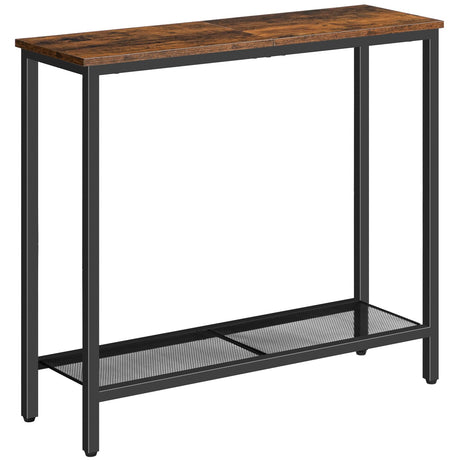 HOOBRO 29.5" Narrow Console Table, Small Entryway Table with Shelf, 2 Tier Thin Sofa Table, Side Table, Display Table, for Hallway, Living Room, Bedroom, Rustic Brown and Black BF74XG01 HOOBRO