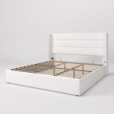 SHA CERLIN King Size Lift Up Storage Bed/Velvet Upholstered/Modern Wingback Headboard/Upholstered Platform Bed Frame/Hydraulic Storage/No Box Spring Needed/White SHA CERLIN