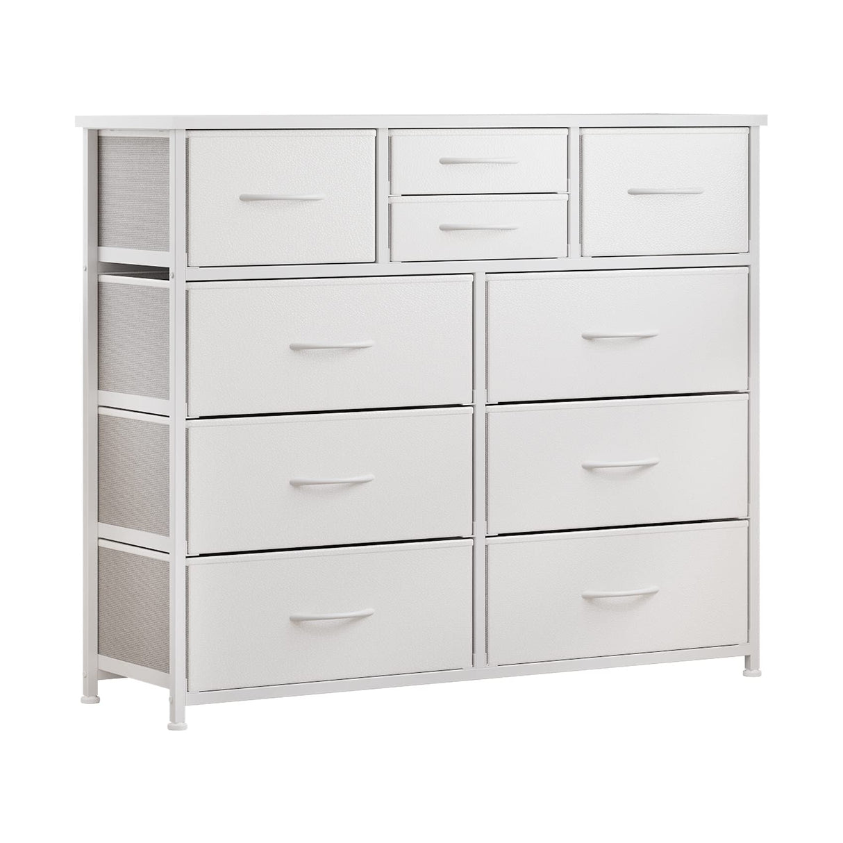 LUMTOK 10-Drawer Dresser, Fabric Storage Dressers Drawers for Bedroom, Hallway, Nursery, Closets, Steel Frame, Wood Top, Easy Pull Handle (White) LUMTOK