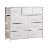 LUMTOK 10-Drawer Dresser, Fabric Storage Dressers Drawers for Bedroom, Hallway, Nursery, Closets, Steel Frame, Wood Top, Easy Pull Handle (White) LUMTOK