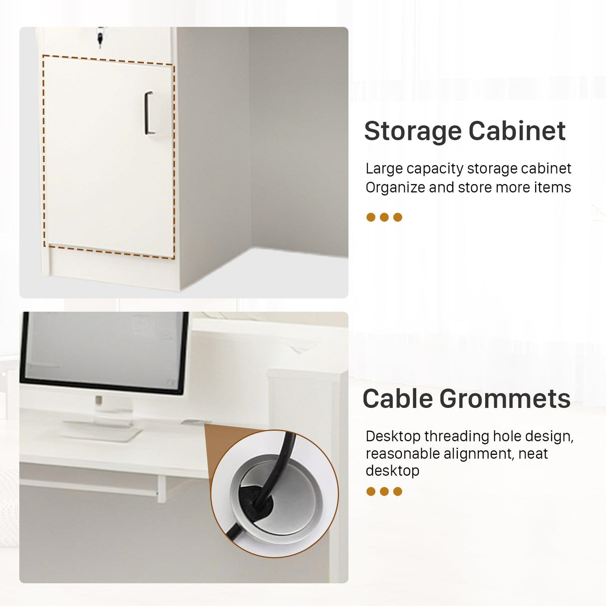 STLWR Modern Reception Desk with Locking Drawers, of Multi-Layer Solid Wood, Three-Color LED Light Strip & File Cabinet, Office Display Counters Retail Reception Desk (All White-Left, 63") Generic