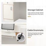 STLWR Modern Reception Desk with Locking Drawers, of Multi-Layer Solid Wood, Three-Color LED Light Strip & File Cabinet, Office Display Counters Retail Reception Desk (All White-Left, 63") Generic