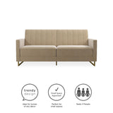 Novogratz Skylar 77 Inch Futon Sofa Bed in Velvet Fabric, Industrial Modern Upholstered Couch Sleeper with Black Metal Legs, Ivory Novogratz