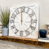ALBEN Large Farmhouse Wall Clock - 24 inch Square Farmhouse Style Clock Bundled with Decorative Reversible Wooden Sign ALBEN