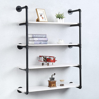 Industrial Pipe Shelving Wall Mounted,36in Rustic Metal Floating Shelves,Steampunk Real Wood Book Shelves,Wall Shelf Unit Bookshelf Hanging Wall Shelves,Farmhouse Kitchen Bar Shelving(4 Tier)