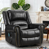 SOCIALCOMFY Swivel Rocker Recliner Chair with Heat and Vibration, 360° Swivel Glider Rocker Manual Reclining Chair, Massage Rocking Recliners with Side Pockets & USB Ports for Living Room, Black SOCIALCOMFY