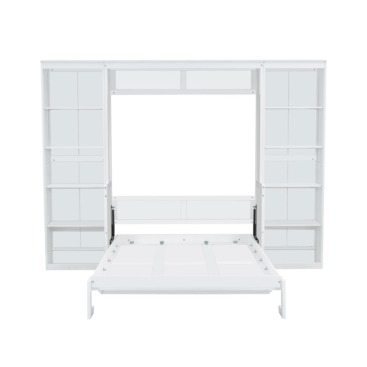SOFTSEA Full Size Murphy Bed with Desk, Foldable Murphy Bed with Storage Cabinets, Space Saving Pull Down Wall Bed for Small Spaces, Guest Room, Bedroom or Office, White SOFTSEA