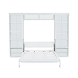 SOFTSEA Full Size Murphy Bed with Desk, Foldable Murphy Bed with Storage Cabinets, Space Saving Pull Down Wall Bed for Small Spaces, Guest Room, Bedroom or Office, White SOFTSEA