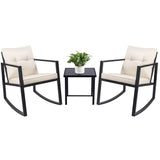 Devoko 3 Piece Rocking Bistro Set Wicker Patio Outdoor Furniture Porch Chairs Conversation Sets with Glass Coffee Table (Beige) Devoko