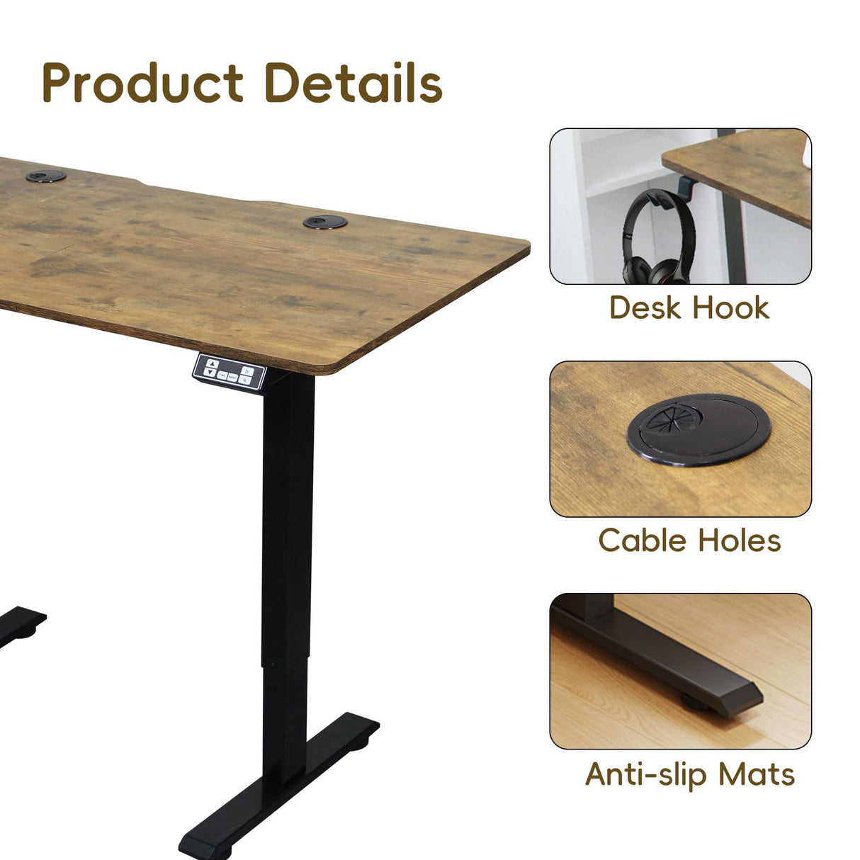 RRTECHFORU Electric Standing Desk, Adjustable Height Stand up Desk, Sit Stand Home Office Desk with Splice Board (Rustic Brown, 48") RRTECHFORU