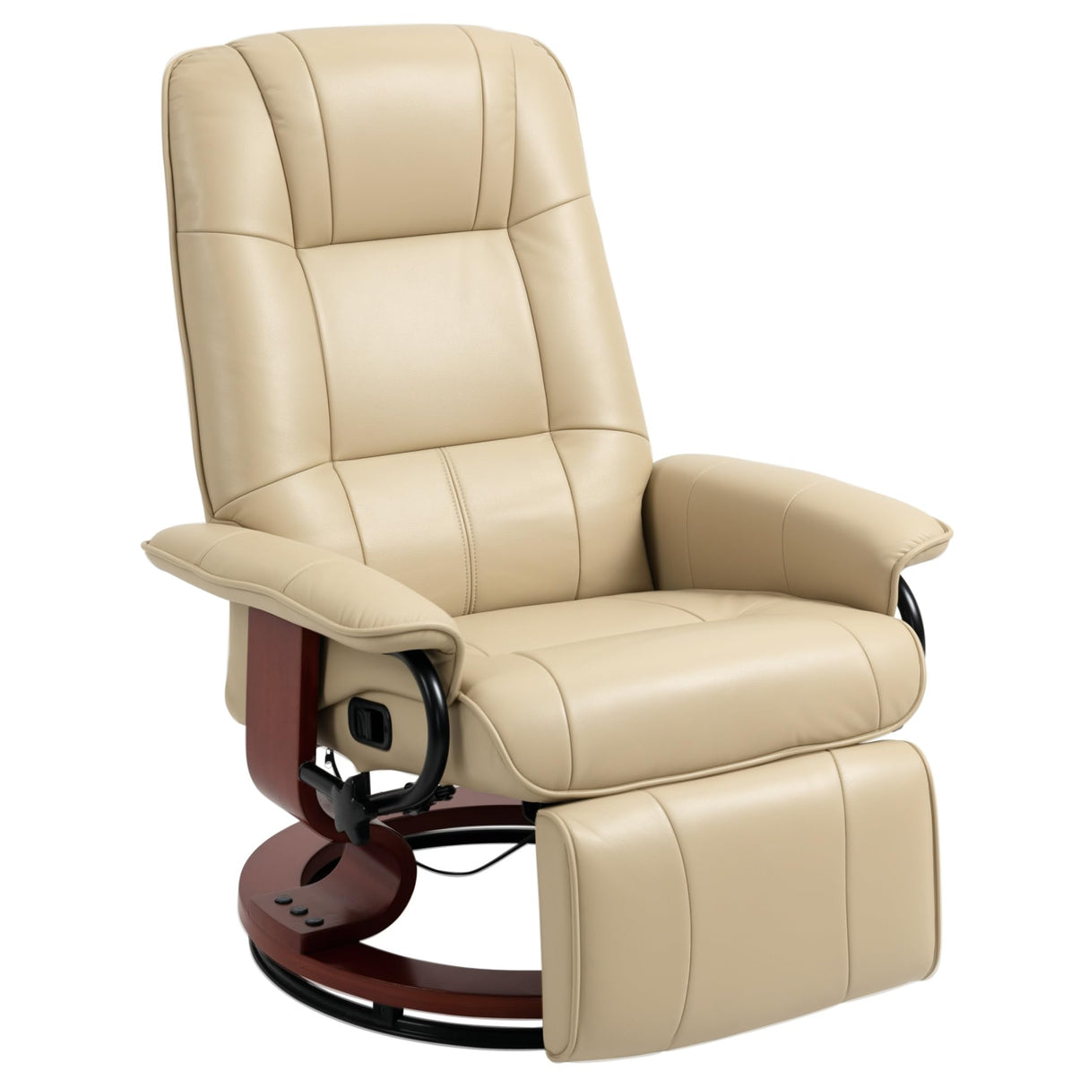 HOMCOM Swivel Recliner Chair, PU Leather Adjustable Lounge Chair with Footrest, Armrest, Wooden Base, Plush Recliner for Living Room, Cream White HOMCOM