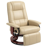 HOMCOM Swivel Recliner Chair, PU Leather Adjustable Lounge Chair with Footrest, Armrest, Wooden Base, Plush Recliner for Living Room, Cream White HOMCOM