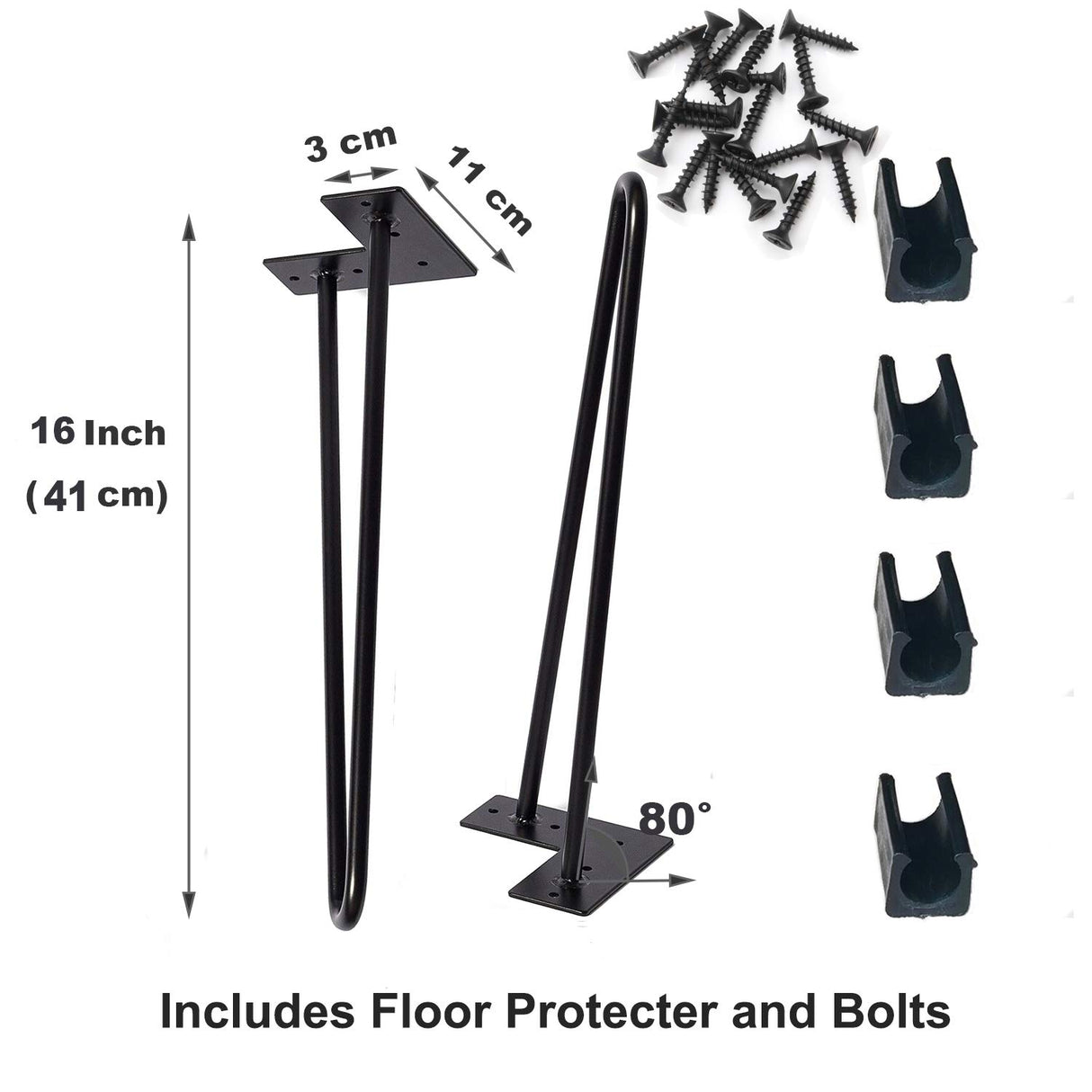 MSOBAIW Hairpin Legs 16 Inch Set of 4, DIY Metal Table Furniture Legs Ideal for Dining Table, Desk, 3/8" Diameter Mid Century Modern Style (16", Black) MSOBAIW