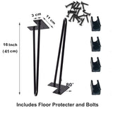 MSOBAIW Hairpin Legs 16 Inch Set of 4, DIY Metal Table Furniture Legs Ideal for Dining Table, Desk, 3/8" Diameter Mid Century Modern Style (16", Black) MSOBAIW