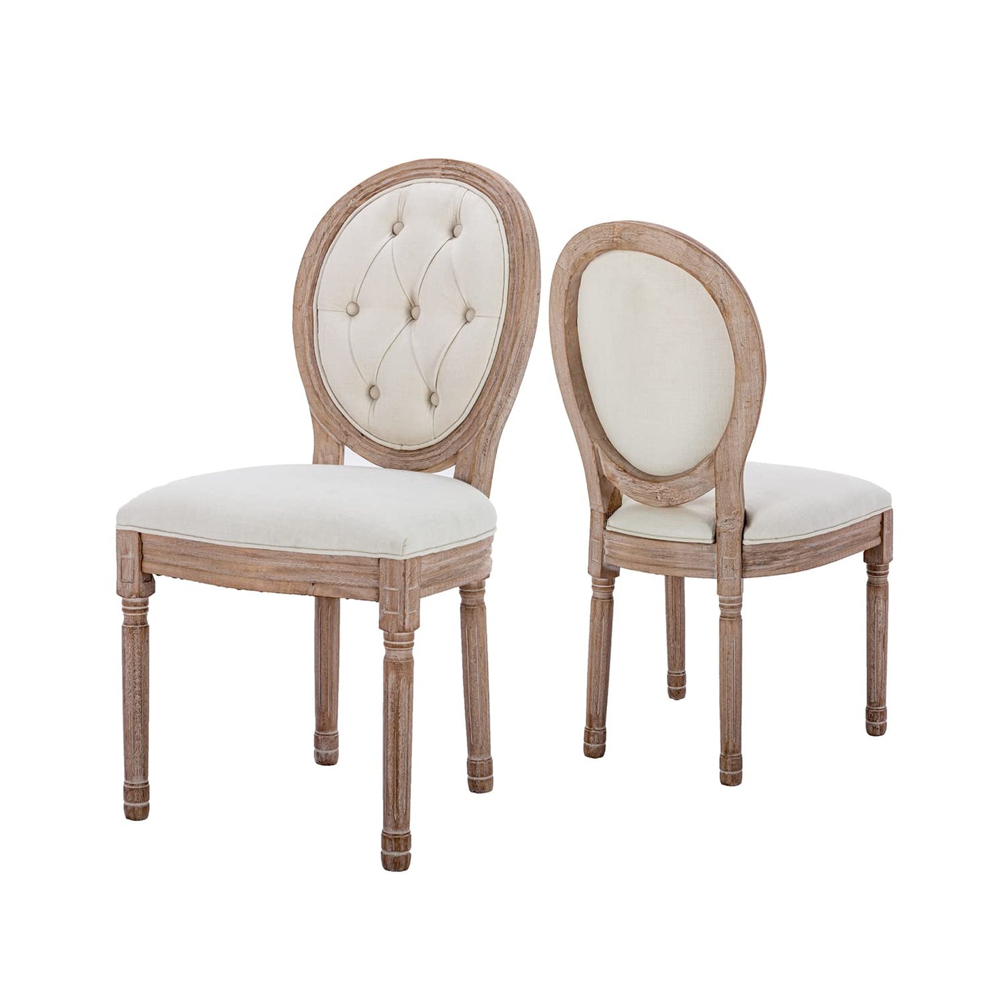 Nrizc French Country Dining Chairs Set of 2, Farmhouse Dining Chairs with Round Button Back, Solid Wood Legs, Oval Side Chairs for Kitchen/Bedroom/Dining Room - WoodArtSupply