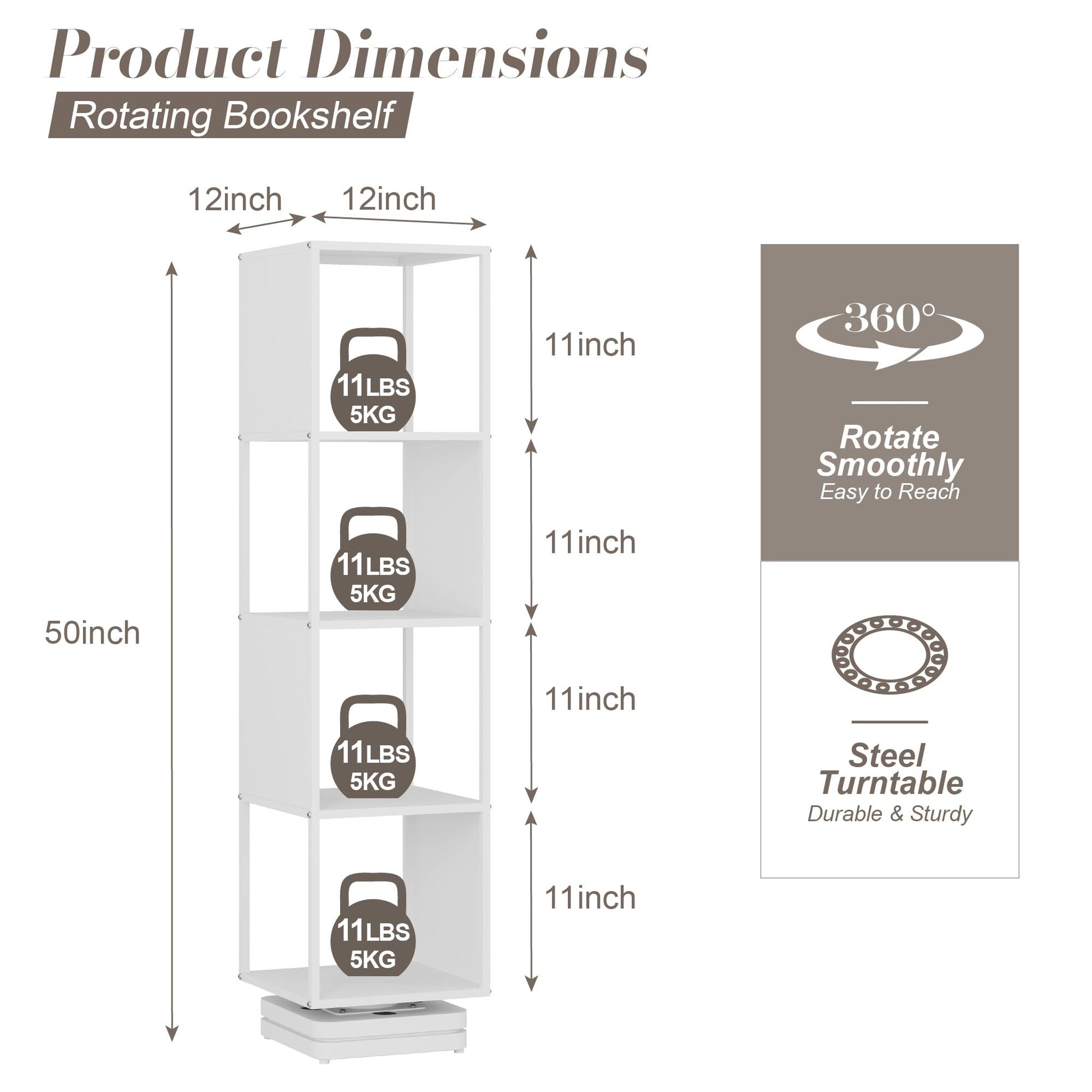 Suchtale 4-Tier Rotating Metal Bookshelf - 360° White Spinning Bookcase for Space-Saving Storage - WoodArtSupply