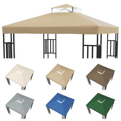 GUINGFUN 10 x 10 Gazebo Canopy Replacement Cover, Double Tiered Gazebo Canopy Replacement Top for Outdoor Patio Garden Canopy (Khaki)