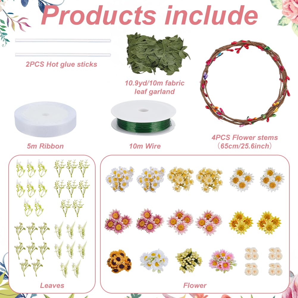 ACRNIGHEET 4PCS DIY Sunflower Crown Making Kit, Sunflower Crown Kit, DIY Flower Crowns for Women, Flowers, Vines and Leaves Sets for Brides Bridesmaids' Headwear in Weddings or Holiday Decorations ACRNIGHEET