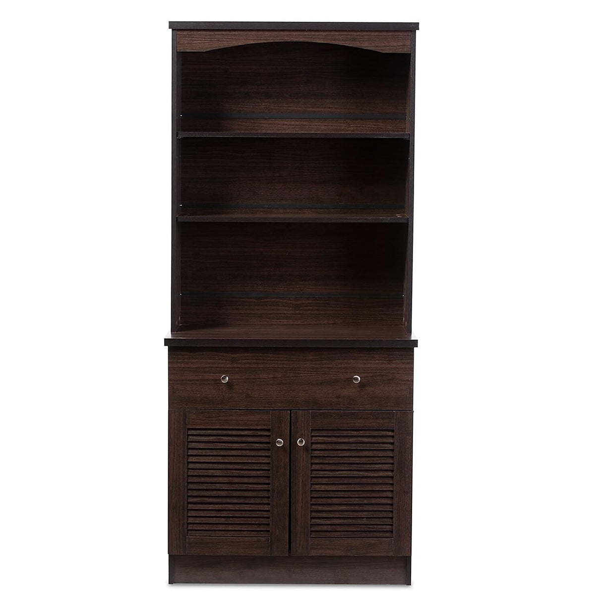 BAXTON STUDIO Wholesale Interiors Agni Buffet and Hutch Kitchen Cabinet, Dark Brown Baxton Studio