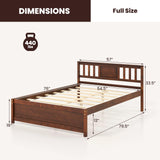 Giantex Full Size Solid Wood Platform Bed Frame, Mid Century Full Bed Frame with Headboard, Wood Slat Support, Double Panel Bed, No Box Spring Needed, Easy Assembly, Walnut Giantex