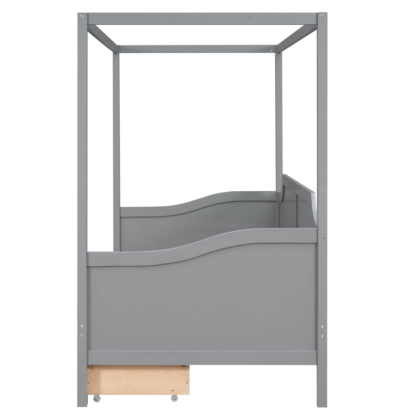 Harper & Bright Designs Twin Canopy Bed with Storage Drawers, Twin Daybed Wood Frame, Modern 4 Poster Platform Bed for Kids, Teens, Adults, No Box Spring Needed (Twin Size, Gray)