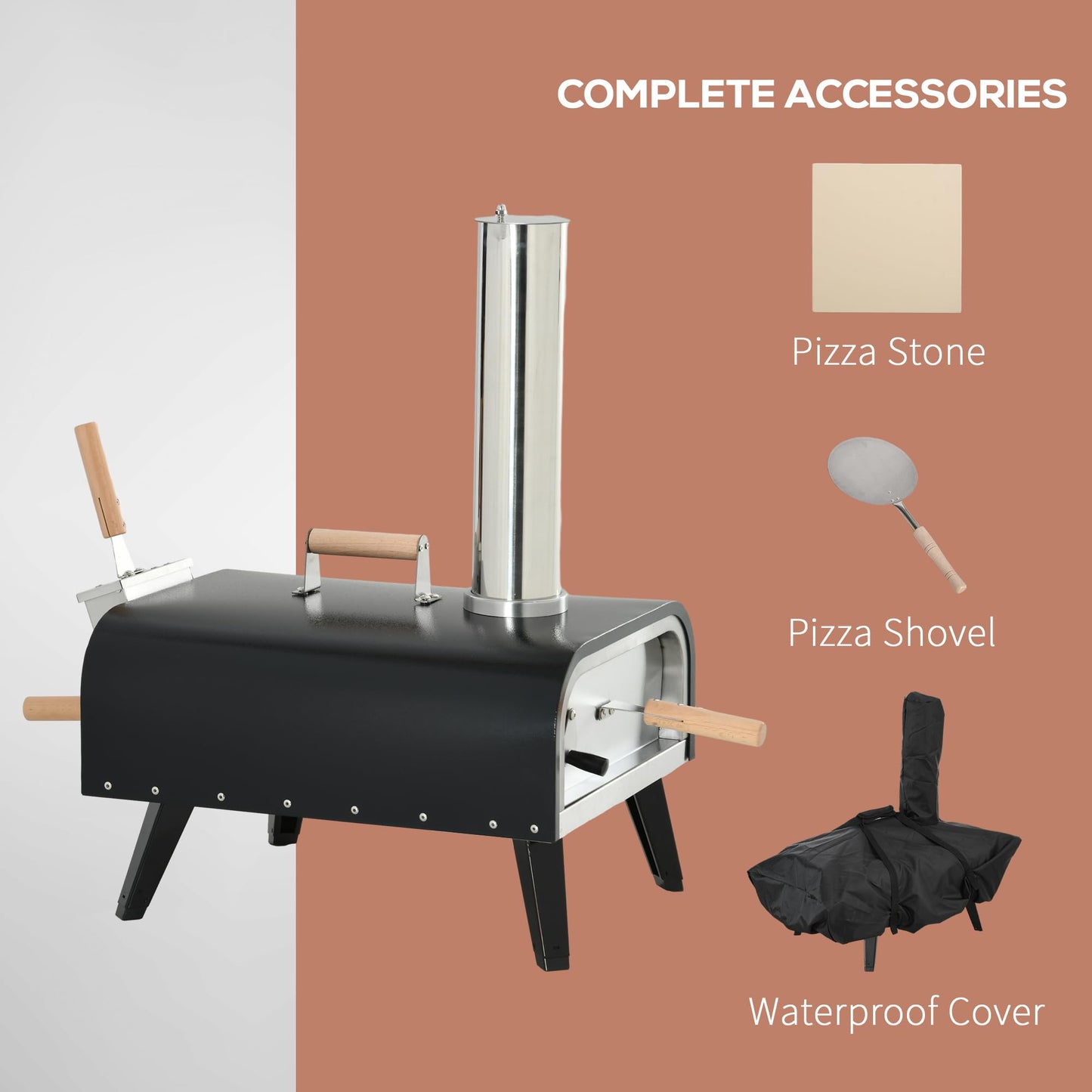 Outsunny Outdoor Pizza Oven with 12" Stone, Peel and Cover, Portable Pellet Wood Fired Pizza Maker with Foldable Legs, Stainless Steel Pizza Grill for Outside, Backyard, Outdoor Kitchen - WoodArtSupply