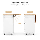 Ahomly Kitchen Island with Storage, 47.6" Rolling Kitchen Island on Wheels with Drop Leaf, Door Cabinet, Drawer, Spice Rack, Towel Rack and Knife Holder, Kitchen Cart Island Table for Kitchen, White Ahomly