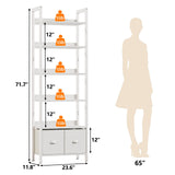 Furologee White 6 Tier Bookshelf with Drawers, Tall 71" Bookcase with Shelves, Modern Wood and Metal Bookshelves Storage Organizer, Display Free Standing Shelf Unit for Bedroom, Living Room, Office Furologee