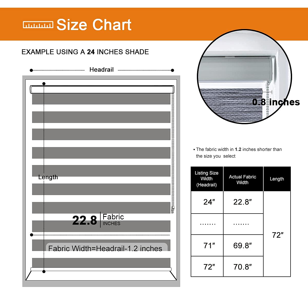 Persilux Blackout Roller Window Shades Zebra Blinds (25" W X 72" H, Dark Grey) Dual Layer Sheer Shades Privacy Light Control for Day and Night Shades for Home and Office, Easy to Install Persilux