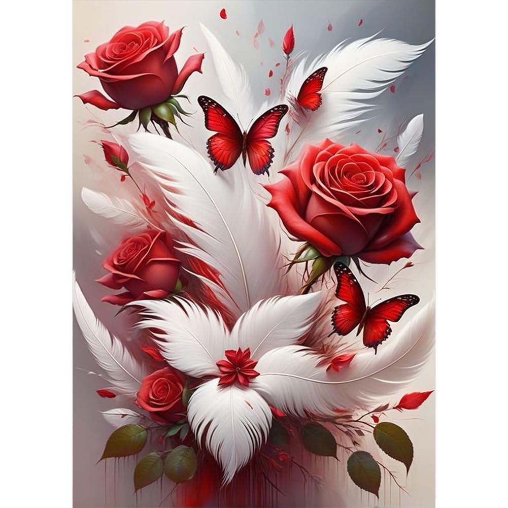 DPDAKIT Rose Diamond Art Kits for Adults, Diamond Painting Kits for Beginner, 5D DIY Round Full Gem Art Crafts for Home Wall Decor Gift, 12x16inch DPDAKIT