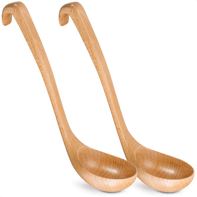 Wooden Ladle For Soup - 2 Pack Wooden Soup Spoons Bamboo Ladle Wooden Serving Spoons Olive Wood Ladle Soup Ladel For Cooking Wood Utensils Set Large Ladle With Long Handle Teak Kitchen Utensils