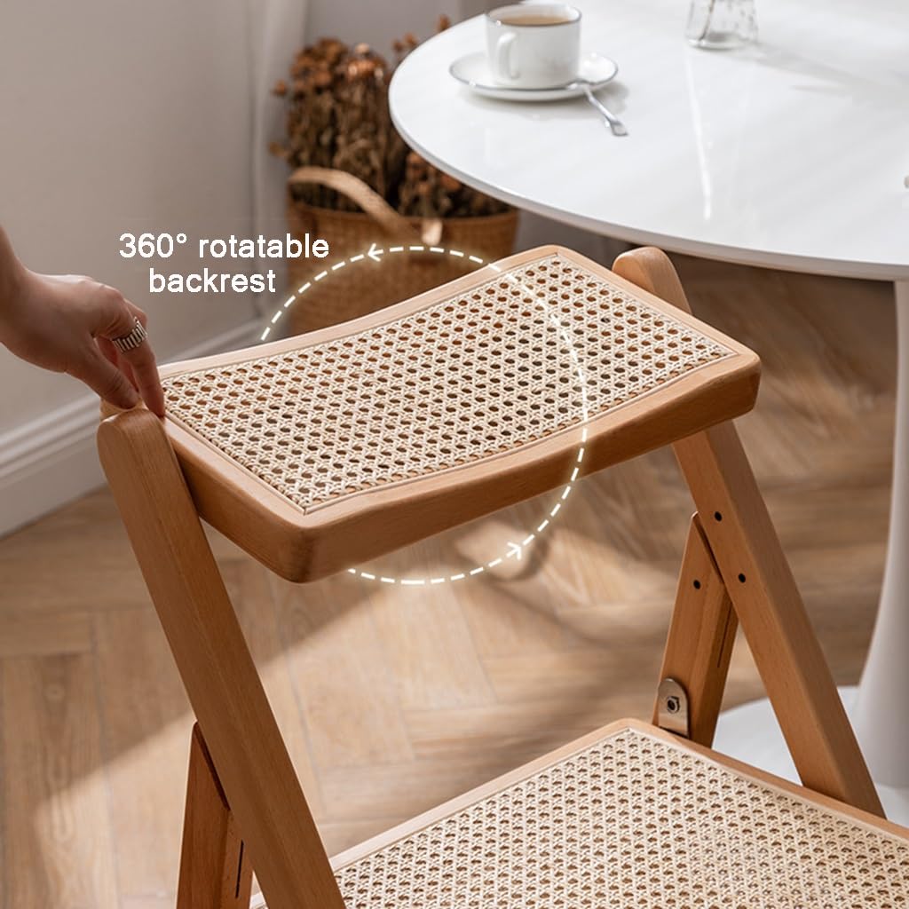 Wooden Retro Folding Chairs, Stackable Dining Chairs with Rattan Woven Seat and Back, Leisure Handmade Dining Chair for Living Room Bedroom Garden Balcony (Color : Style 1) - WoodArtSupply