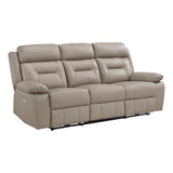 Lexicon Power Double Recliner Sofa, Top Grain Leather Match Reclining Sofa with Pillow Top Armrests, Home Theater Seating, Wall Hugger Recliner Couch with USB Port, 87" W, Latte Lexicon
