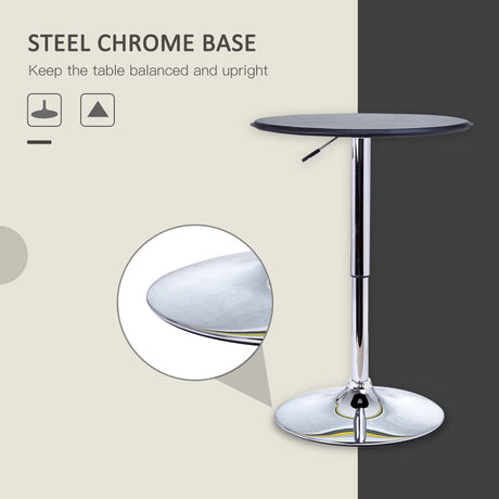 HOMCOM 25" Round Bar Table, Adjustable Height and 360° Swivel Pub Table for Living Room Dining Room Bar Bistro, Black HOMCOM