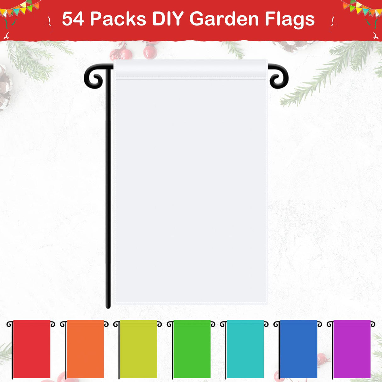Shimeyao 54 pcs Blank Sublimation Flags DIY Lawn Garden Flags Blank Heat Transfer Banner 11.8 x 17.7 Inches Sublimation Polyester Lawn Flag for Christmas Halloween Thanksgiving Festival Indoor Outdoor Shimeyao