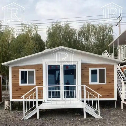 Generic Luxury Prefab Villa Granny Flat 20ft 40ft Expandable Container 2 Badroom 1 Toilet 1 Kitchen Tiny House, Yellow Wooden